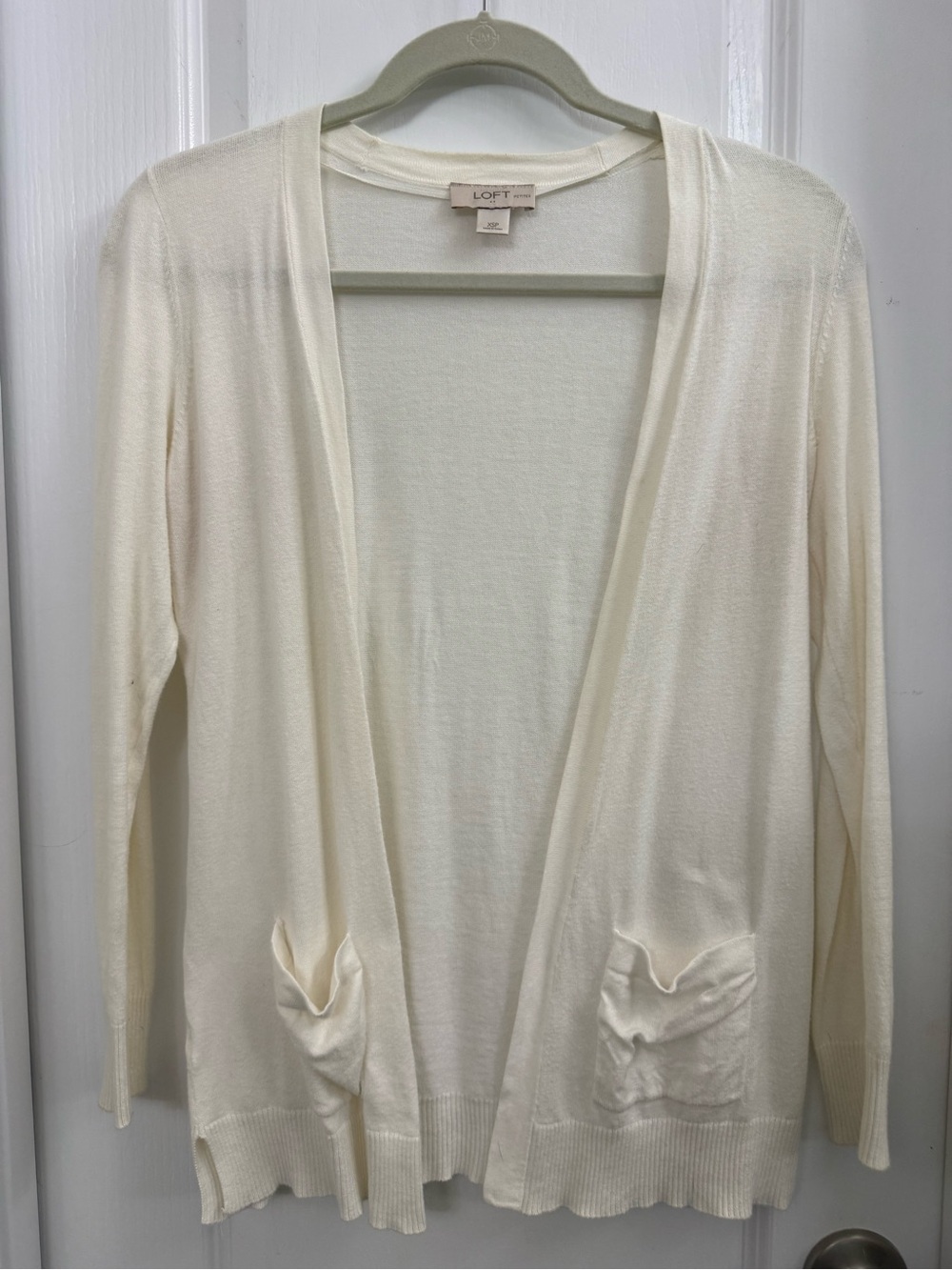 LOFT Cream Open-Front Lightweight Cardigan